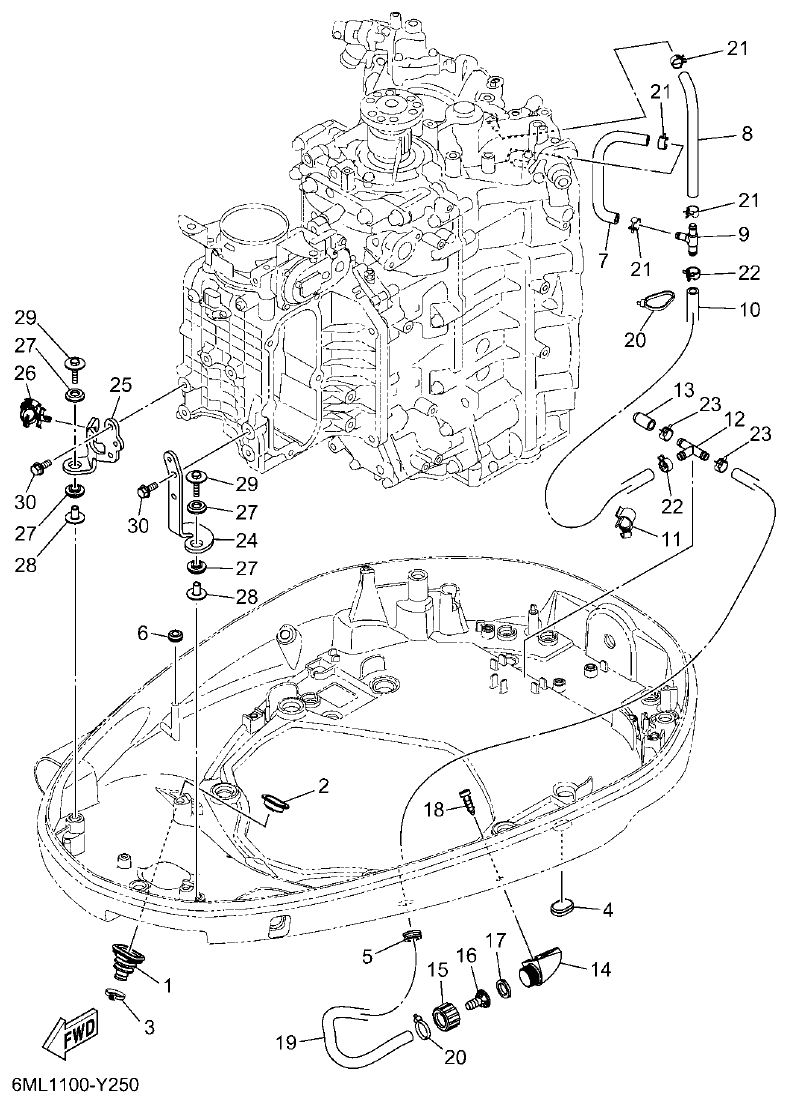 Yamaha F350BST, FL350BST BOTTOM COWLING 2 parts diagram